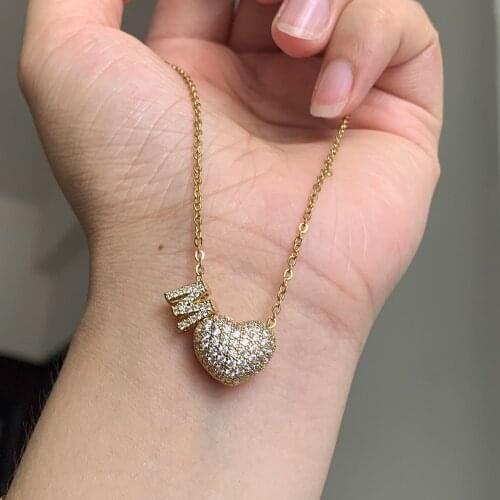Cute Cubic Zircon Initial Letter Hollow Heart Charm Choker Necklace Trendy Gold Color CZ Alphabet Charm Collar Steel Thin Chain