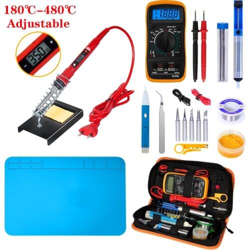 Soldering iron kit adjustable temperature 220V 80W ESD Heat Insulation Soldering Working Mat With Silicone Welding Tool Kits