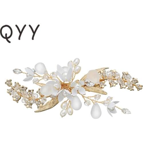 QYY Fashion Newest Wedding Hair Clips Crystal Pearls Handmade Hairpins Accessories Headpieces for Women Hairpins