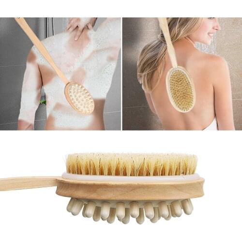 Bath Brush Skin Cuticle Grease Remover Spa Scrubber Natural Bristle Long Wooden Handle Body Back Cleaning Brush Massage Shower