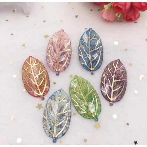 Mix Resin Bling Colorful leafs Scrapbook Flat back Rhinestone 10pcs applique DIY Wedding 1 hole ornament craft