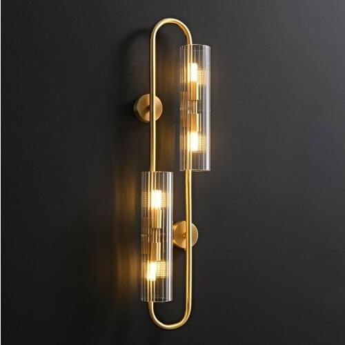 Modern creative stair corridor wall lamp living room background wall balcony corridor luxury copper glass bedroom bedside light