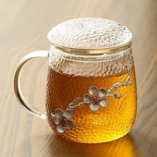 Hammer glass tea separation tea cup strap lovely cup Office womens water cup resistant tropical cover home