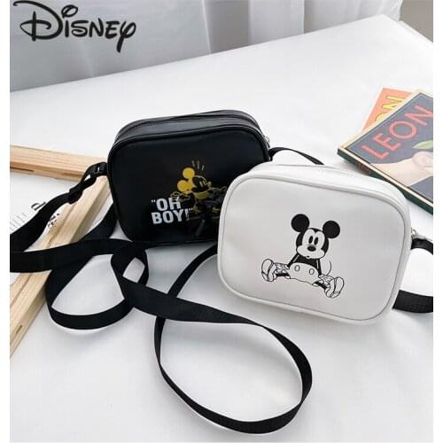 Disney Cute Mickey Girls Shoulder Messenger Bag Cartoon Multifunctional Durable Zipper PU Leather Lady Storage Cosmetic Bag
