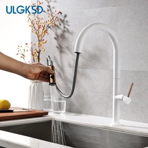 ULGKSD White Kitchen Faucet Pull Out Sensor Touch Kitchen Faucet Crane 2 Ways Sprayer Deck Mounted Single Handle Mixer Tap