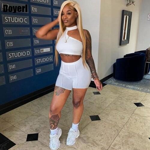 Biker Shorts 2 Piece Set Women Summer Casual Shorts Set Women Sport Tracksuit Two Piece Set Crop Top Short Suits Jogging Femme