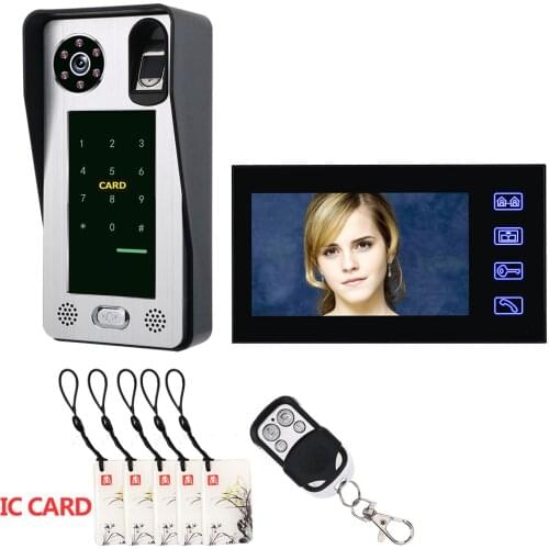 MOUNTAINONE 7inch Fingerprint IC Card Video Door Phone Intercom Doorbell With Door Access Control System