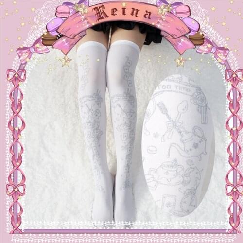 High quality Japanese summer what lolita Alice afternoon tea hot silver too knee socks pink stockings