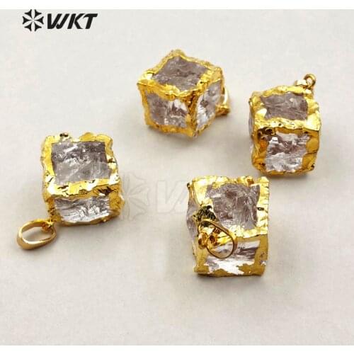 WT-P1227 WKT Wholesale Hot Sale Fashinable For Lady Jewelry Cube Square Shape Exquisite Natural Stone Necklace Pendant