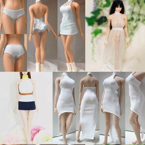 1/6 Sexy Female Figure Halter Strapless Shoulder Gauze Skirt Mini Dress Tight White Long Skirt Business Dark Blue Bag Hip Skirt