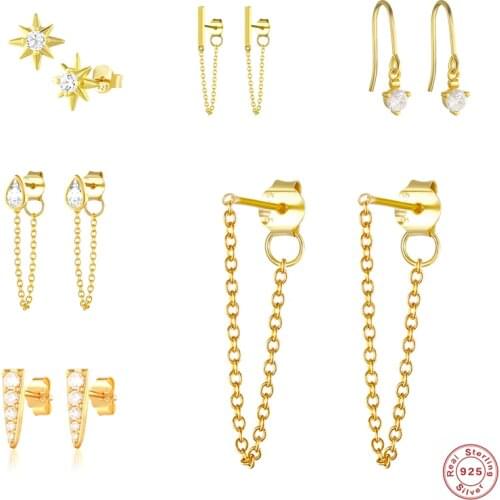 Stud earrings 925 Sterling Silver Chain Tassel stud Earrings for Women Wedding Gifts Sterling-silver-Fine jewelry A30