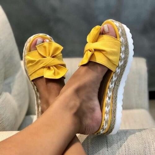 2020 new summer womens slippers bowknot platform sole sandals bowknot slippers flat beach shoes