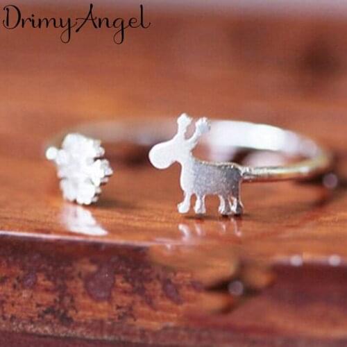Personality Silver Color Deer Snow Rings for Women Wedding Vintage Rings Valentines Gifts bague