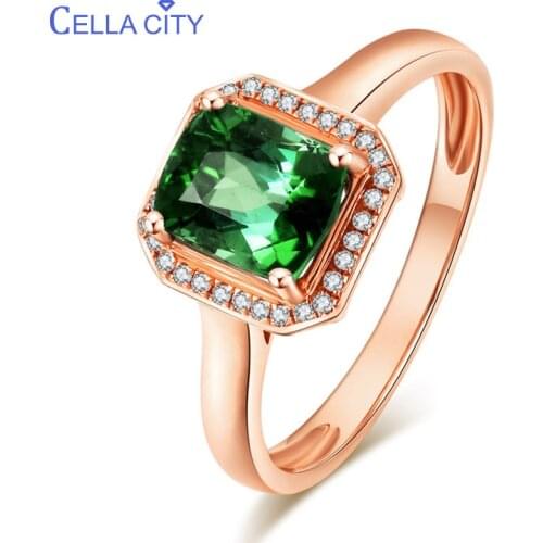 Cellacity Rectangle Emerald Ring for Women Silver 925 Jewelry with Gemstones Rose Gold Color Opening adjustable Ornament Party