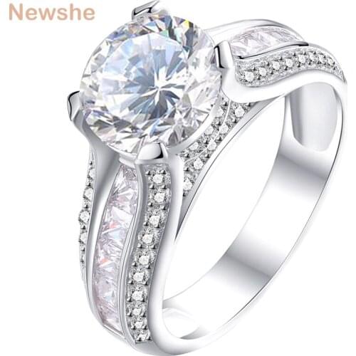 Newshe 925 Sterling Silver Wedding Engagement Ring 2 Ct Round White AAA CZ Fashionable Design Jewelry For Women JR4791