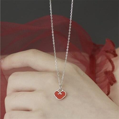 Auspicious Red Long Life Lock Cute Love Chinese style Necklace for Women 925 Sterling Silver Female Accessory Lucky Chain SN129