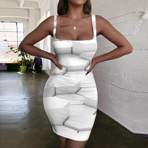 KYKU Brand Geometry Dress Women Abstract 3d Print Psychedelic Bodycon Dress Art Halter Sleeveless Womens Clothing Party Short