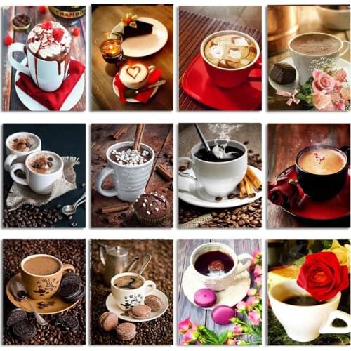 5D Diamond Painting Coffee Cup Diamond Embroidery Flowers Kitchen Diamond Mosaic Scenery Picture Of Rhinestones Needlework Jq485
