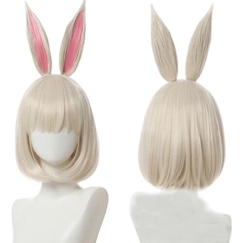 Anime Beastars Haru Cosplay Wig White Rabbit Ears Long Wigs Short BOBO Hair Halloween Party Cos Props Girls Headwear C72K170