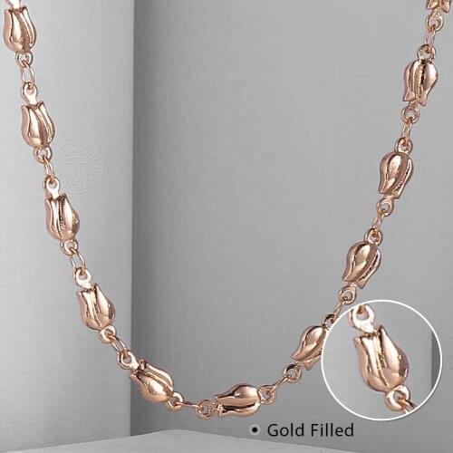 4mm Womens Chain Girls Bud Bead Beaded Link Rose Gold Filled Necklace Fashion Party Wedding Jewelry Gifts 65cm DGN226
