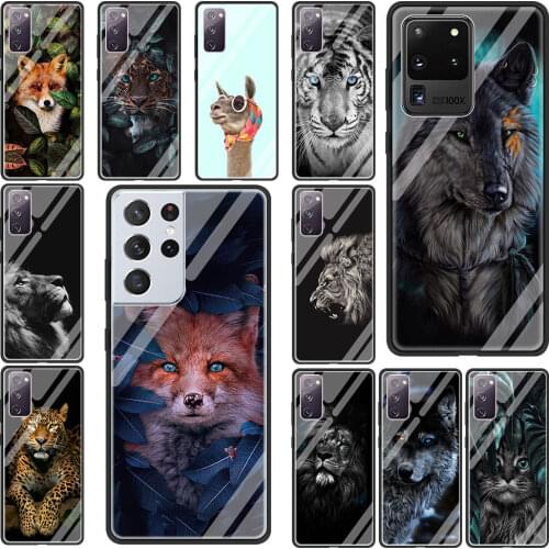 Lion Tiger Wolf Cat Fox Tempered Glass Phone Case For Samsung Galaxy S21 Ultra S20 FE 5G S10 Plus S9 S8 S10e Cover Edge Coque