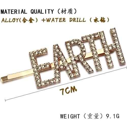 JFJ004 2020 design Crystal Hair Jewelry Unique hair pin earth France fund girls Letter Barrettes Hairwear for Women Party jewel