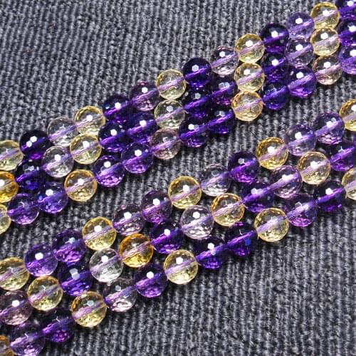 6-10mm Natural Yellow Purple Ametrines Quartz Beads Round Faceted DIY Loose Beads For Jewelry Making Beads Accessories 15'' Gift