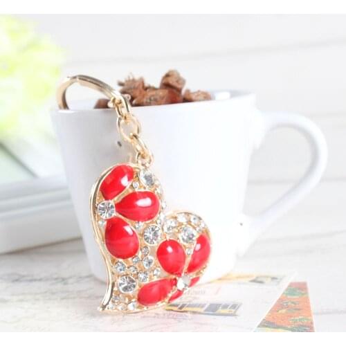 Love Heart Flower New Fashion Crystal Charm Purse Handbag Car Key Keyring Keychain Party Wedding Birthday Gift