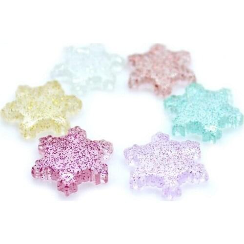 Mini Order Kawaii Resin Cabochons Glitter Colorful Snowflake Flower Leaf Shape Clay Charms Beading Material Hair jewelry 10pcs