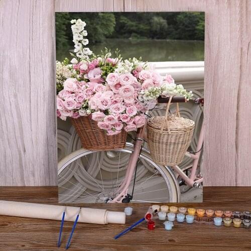 Landscape Flower Car Eiffel Tower DIY Paint By Numbers Set Acrylic Paints 40*50 Boards By Numbers Decorative Paintings Art