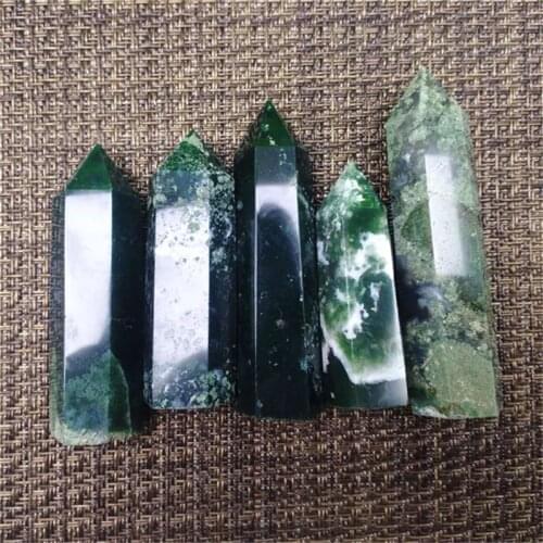 Natural polished crystal moss agate wand point tower healing stone for home decoration