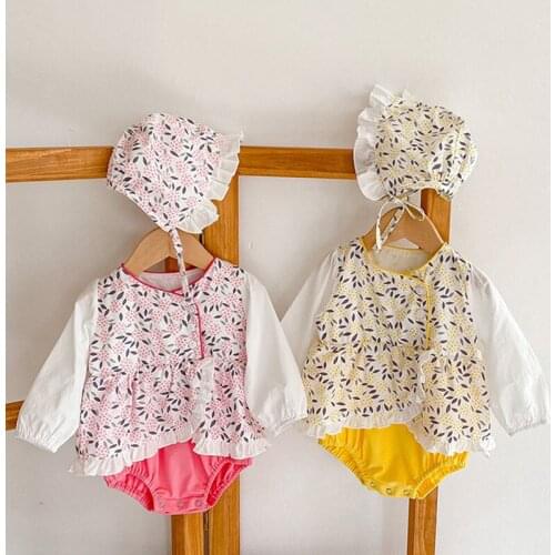 New 2021 Baby Girl Printing Rompers + Hat Girl Long Sleeves Rompers Spring Autumn Baby Girl Newborn Rompers Clothes