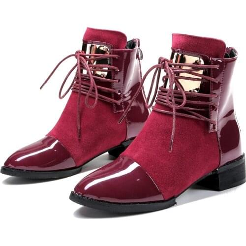 2021 New Women Boots Genuine Leather Low Heel Martin Boots Women Motorcycle Boots Autumn Shoes Women Patent Leather Ankle Boots