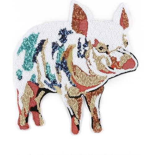 New Sequin Embroidery Cloth Sticker Tattoo Pig Boutique Sequins Embroidery Heat Transfer Patch Cloth Sticker Patch