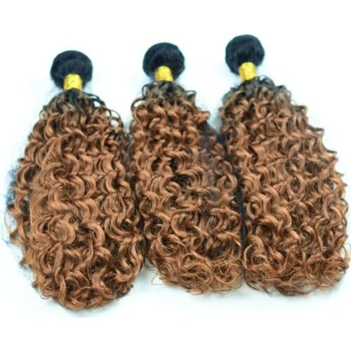Adorable Heat Resistant Fiber Jerry Curly Synthetic Hair Weaves,Hair Bundles Two Ombre Deep Brown Color T1b30 Water Wave 100g