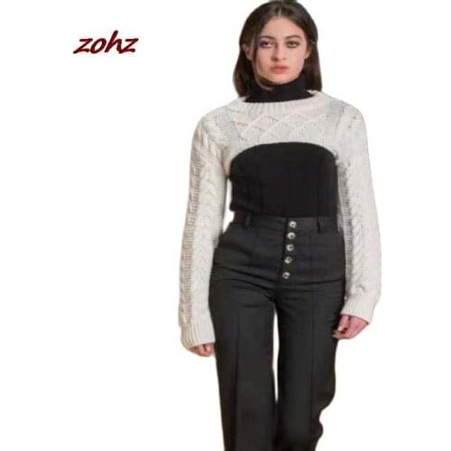 2021 Autumn Women O Neck Short Pullover Sweater Winter Long Sleeve Knitted Crop Tops Elegant Lady Loose Ultrashort Twist Sweater