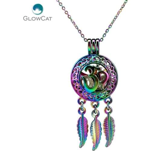 C704 COLORS Yoga OM leaf Necklace Pendant Aroma Essential Oil Diffuser Locket Necklace