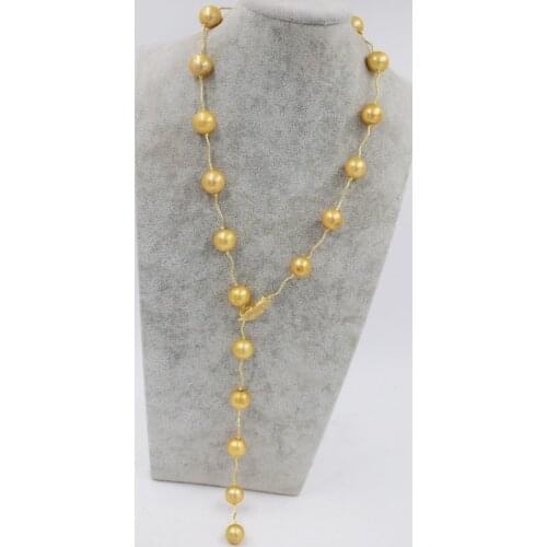 Freshwater pearl golden reborn keshi near round 12-15mm necklace 28inch wholesale beads nature
