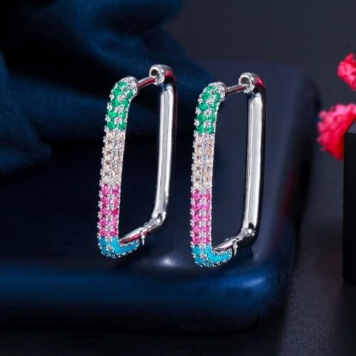 Silver Gold Color Colorful Rectangle Zircons Dangle Earrings,Women Geometric Earrings Jewelry