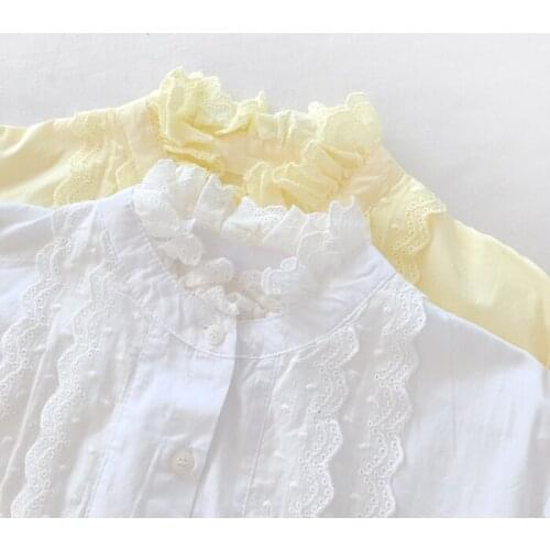 Lamtrip Ruffled Collar Lacing Patchwork Lolita Sweet Princess Forest Girl Shirt Blouse 2021 Spring