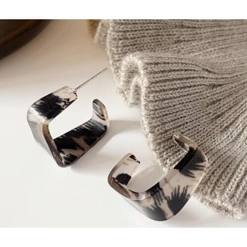 Korean Resin Acrylic Geometric Square Leopard Stud Earrings for Women Girls Vintage Earrings New Fashion Jewelry