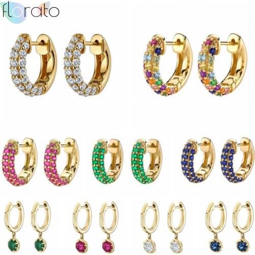 925 silver ear buckle Huggie Hoop Earrings for women Rainbow Black Crystal Zircon Water Drop Hanging Prevent Allergy Earrings