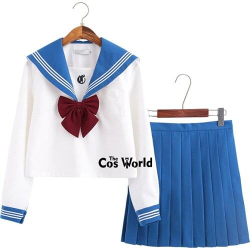 Blue White Summer Navy Sailor Suit Tops Skirts JK High School Uniform Class Uniform Students Cloth