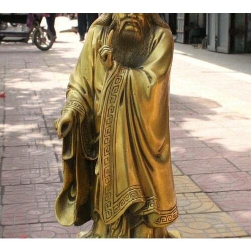 10" Folk Chinese Bronze Ancient the teacher for all ages Confucius KongZi Statue 160817