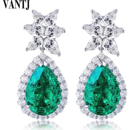 VANTJ 100% 10K Gold Lab Grown Emerald Earring Created Moissanite Hydrothermal Emerald Fine Jewelry Women Party Wedding Gift