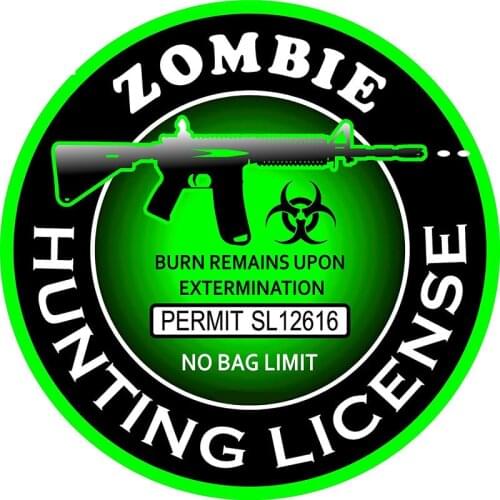 New interesting Car Sticker Zombies Hunting License Car Window Vinyl Decal Over Scratches PVC 10cm X 10cm