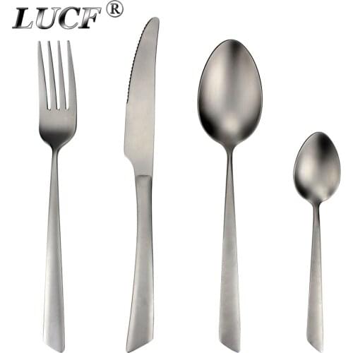 LUCF Top Grade fantastic matte Stainless Steel Western Dinnerware pattern perfect shape 4 in 1 standard Cutlery sets Tableware