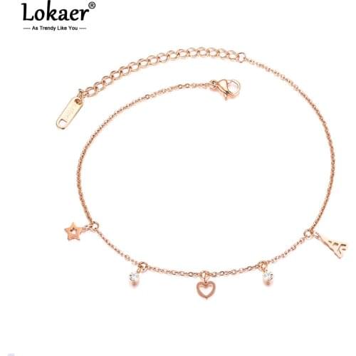 Lokaer Titanium Steel Bohemia Beach Chain & Link Anklets For Women Girls Trendy Heart Star Tower Charm Anklet Jewelry A19046