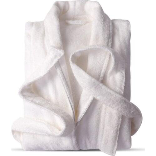 Women White Long Sleeve Home Clothes Robe Autumn And Winter Warm Cotton Bathrobe Femme M L XL XXL