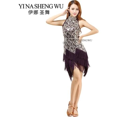 Women Latin Dance Dress Women Adult Dance Competition Dress Sequins Tassel Elegant Sexy Latin Tango Salsa Dance Dress 5 Colors